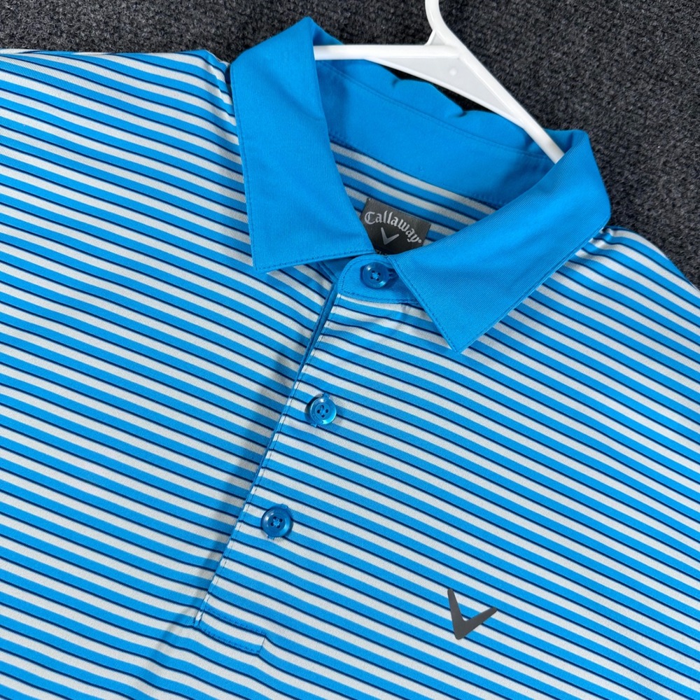 Callaway Opti-Dri Mens Blue‎ White Striped Golf Polo Shirt Size Large SU25635
